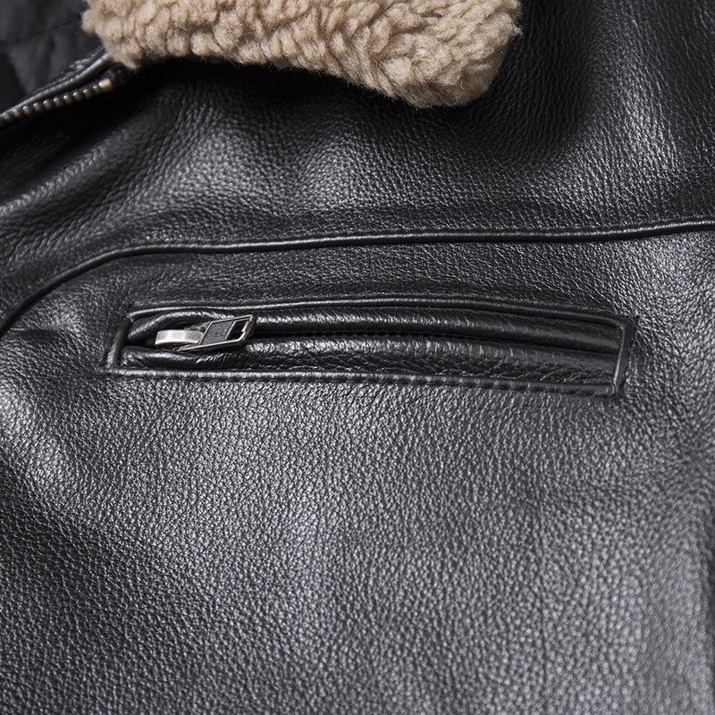 New PU Leather Jacket Men's Leather Jacket with Fur Collar Padded Cotton Trendy Coat