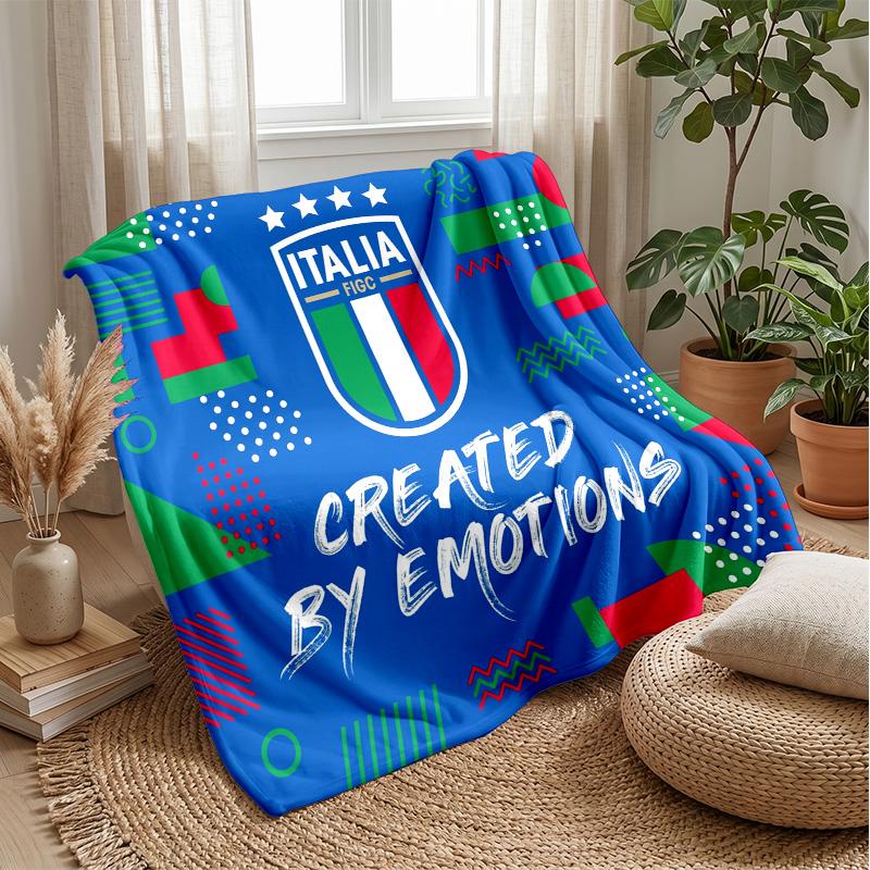 Italy Football Printed Flannel Blanket Skin Friendly Warm Decorative Throw for Indoor Couch Bed Daily Use