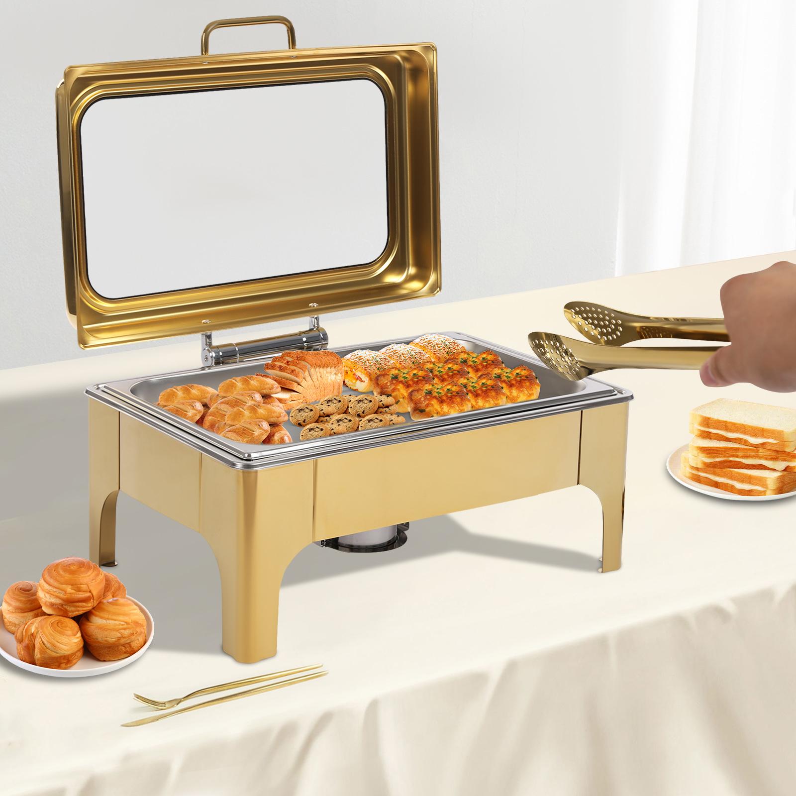 Gold 10L Single Compartment Buffet Chafing Dish, Commercial Food Warmer with 201 Stainless Steel Frame & Pans, Heated Server золотой