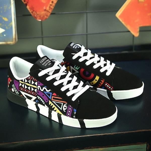 Baskets Basses en Toile pour Homme Printemps Décontractées Plates Colorées Graphiques Cool Style Élégant et Respirant