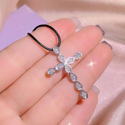 Flower Zircon Cross Pendant Clavicle Chain Personalized European and American Design Light Luxury Product
