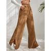Spring and Autumn Women's Pants High Waist Casual Pants Solid Colour Corduroy Splicing Slit Hem Long Pants
