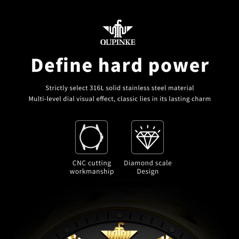 OUPINKE  New Business and leisure Men's Watch Automatic Mechanical Watch Stainless Steel Business Double Calendar Waterproof High-end Watch