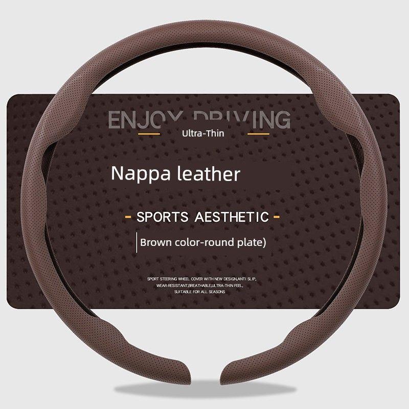 Car Steering Wheel Cover, Ultra-Thin, Breathable, Non-Slip, Sweat-Absorbent, New Style, Unisex, Suede Nappa Leather Handle Cover for Summer