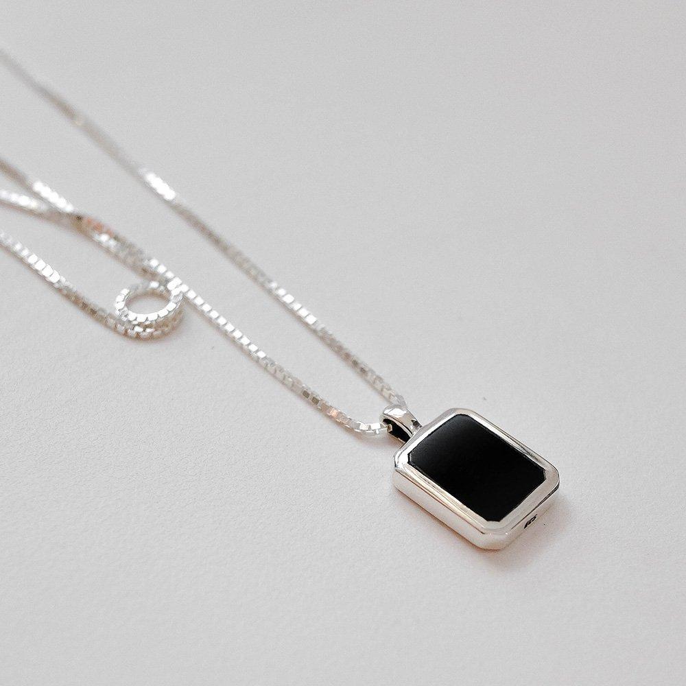 Square Onyx Box Chain Necklace with Gemstone Silver Necklace
