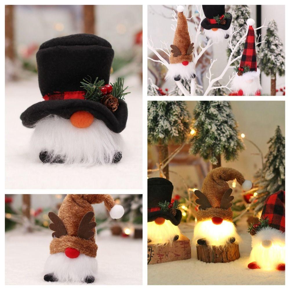 Rudolph Gnome Glowing  Doll Antlers Dwarf Faceless Gnome Doll Santa Elf Doll  Party Dolls Pendant