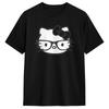 Hello Kitty Black And White Nerd Glasses T-Shirts Short-Sleeved Aesthetic Summer 100% Cotton O Neck Plus Size 5XL Clothing