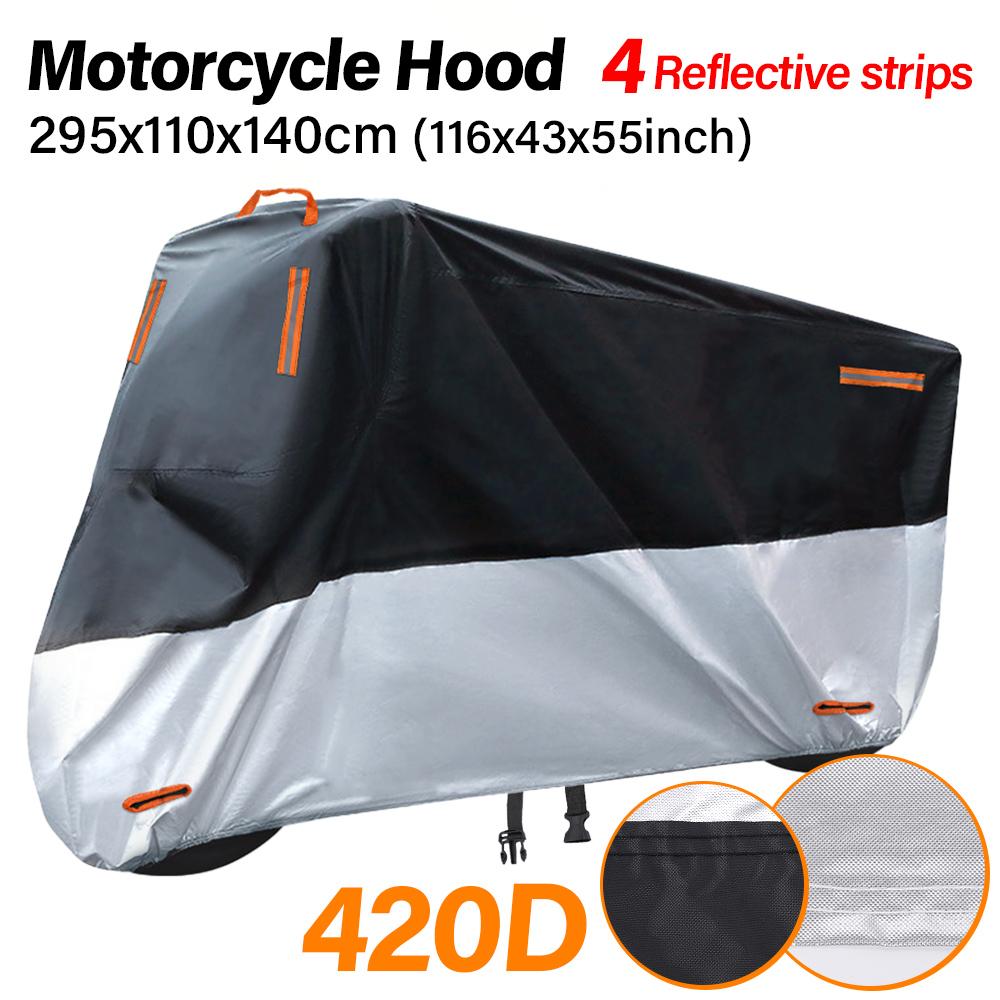 Motorcycle Covers,420D Outdoor Waterproof Motorbike Covers with Lock-Holes & Storage Bag, Fits Up To 9'8" Motorcycles   4XL Size