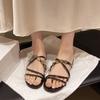 Metal Buckle Square Heel Flip-flops Summer New Round Toe Open Toe Thin Strap Soft Sole Non-slip Wear-resistant Slippers