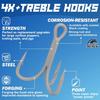 4X-Treble-Hooks-Saltwater-Big-Game-Fishing-Hooks Ultra Strong Stainless Size 3/0 1/0 2/0 4/0 5/0