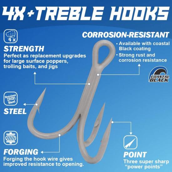 4X-Treble-Hooks-Saltwater-Big-Game-Fishing-Hooks Ultra Strong Stainless Size 3/0 1/0 2/0 4/0 5/0