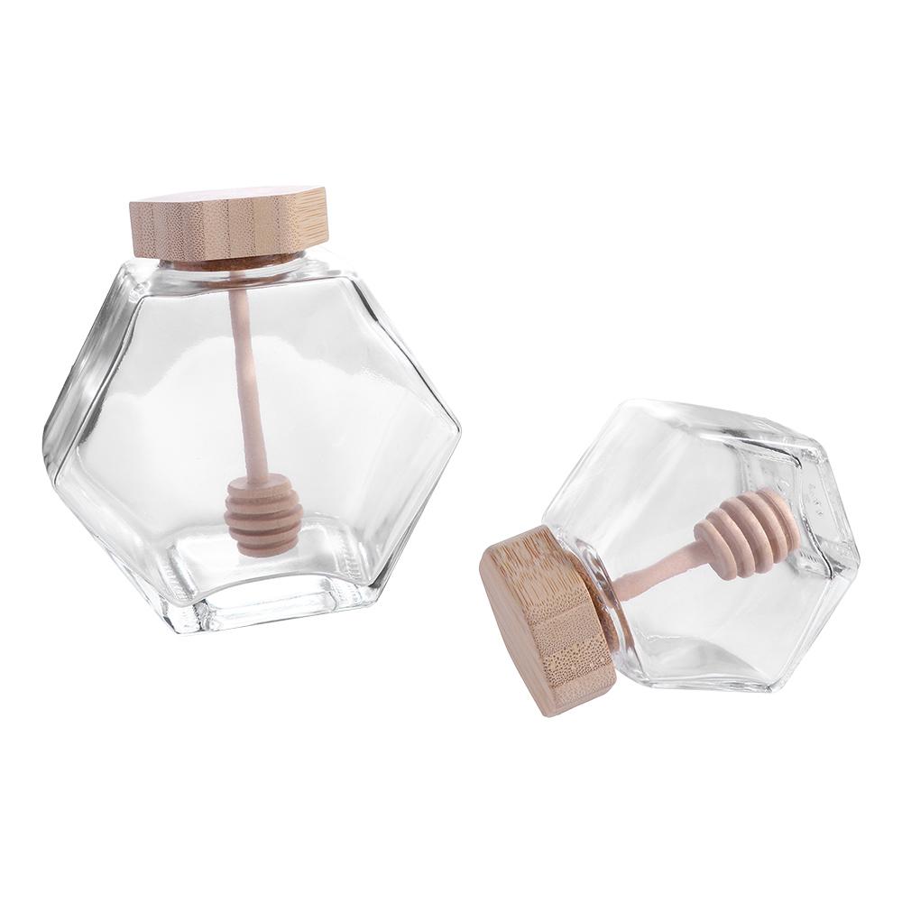 Home Glass with Wooden Dipper Cork Lid Honey Jar Dispenser Storage Container Honey Pot