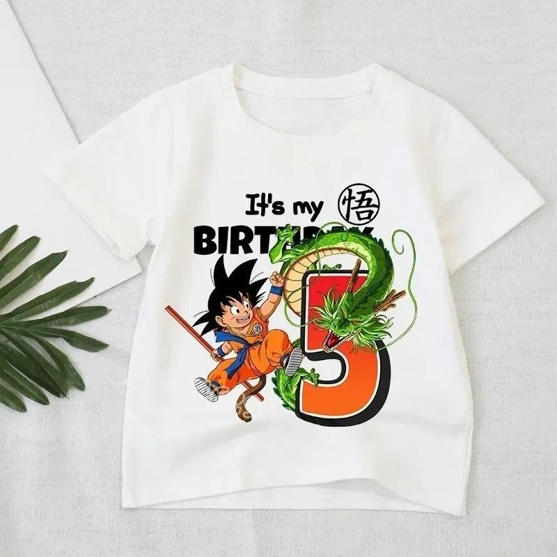Dragon Ball T-shirt Boys Number Clothes Fashion Goku Anime Figure Print Clothing Tops Kids Summer Breathable Tops Birthday Gift