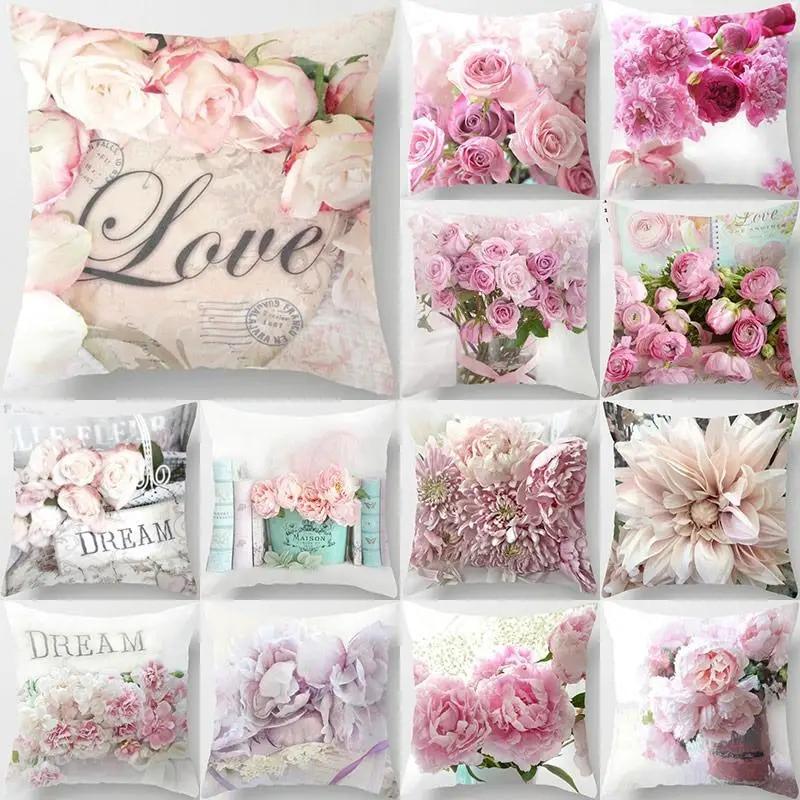 

Rose Flower Cushion Cover Nordic Style Home Wedding Decoration Sofa Bed Car Pillowcase
