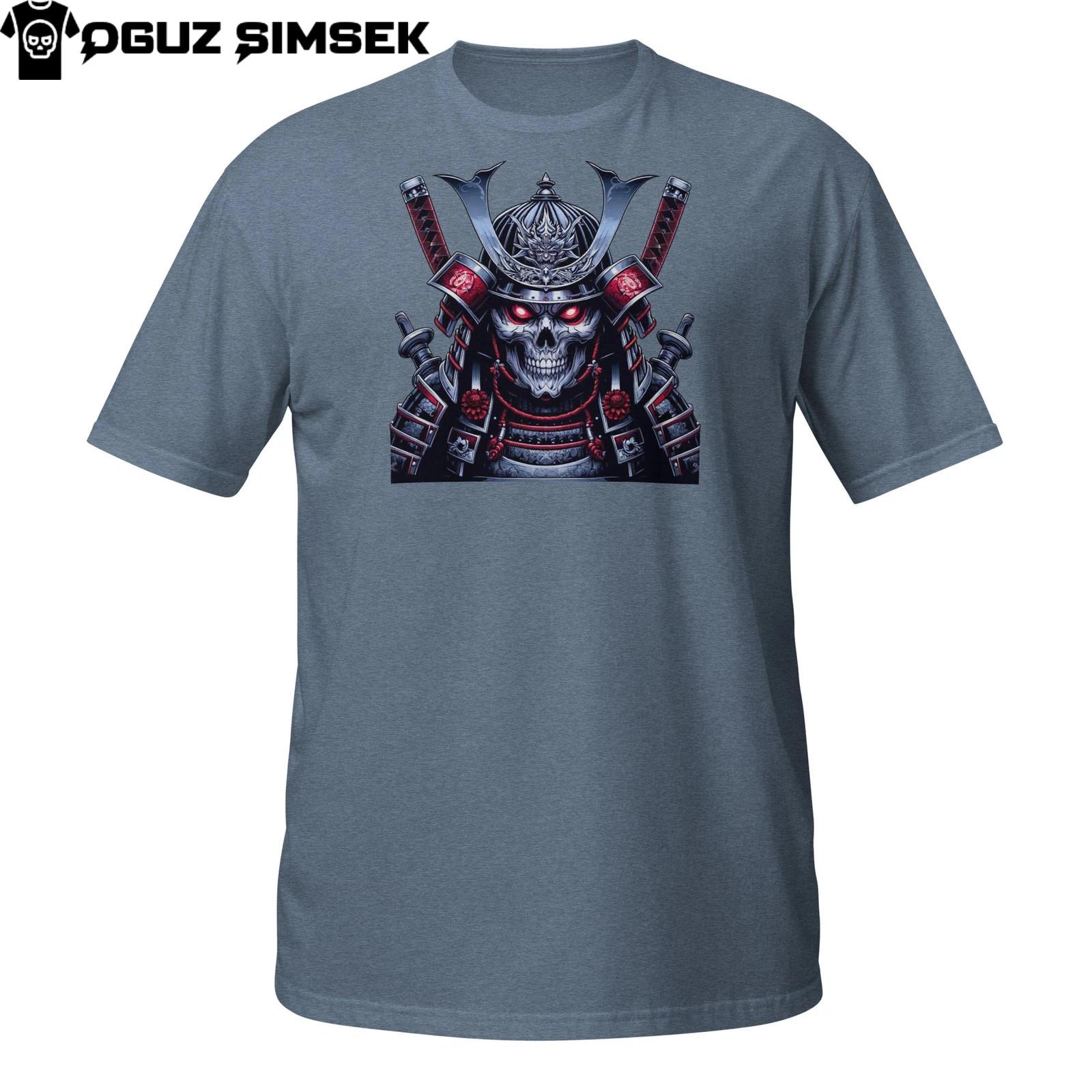 Samurai Skull Warrior T-Shirt Mens Womens Tees Top – Dark Armor Undead Katana Fighter Design Tee XL