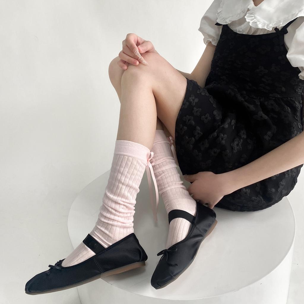 Ciorapi de primăvară și vară cu vânt, toc nou simplu, fundă cu panglică, balet, vânt, grămadă, până la gambă, joker feminin, ciorapi