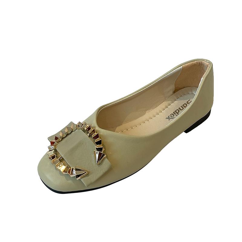 

мода Летние Женские Балетки Круглый Носок Плоская Обувь для Женщин Слипоны Неглубокая Обувь Уличная Платье Противоскользящие Лоферы Металлическая Отделка Балетки 35 светло-зеленый