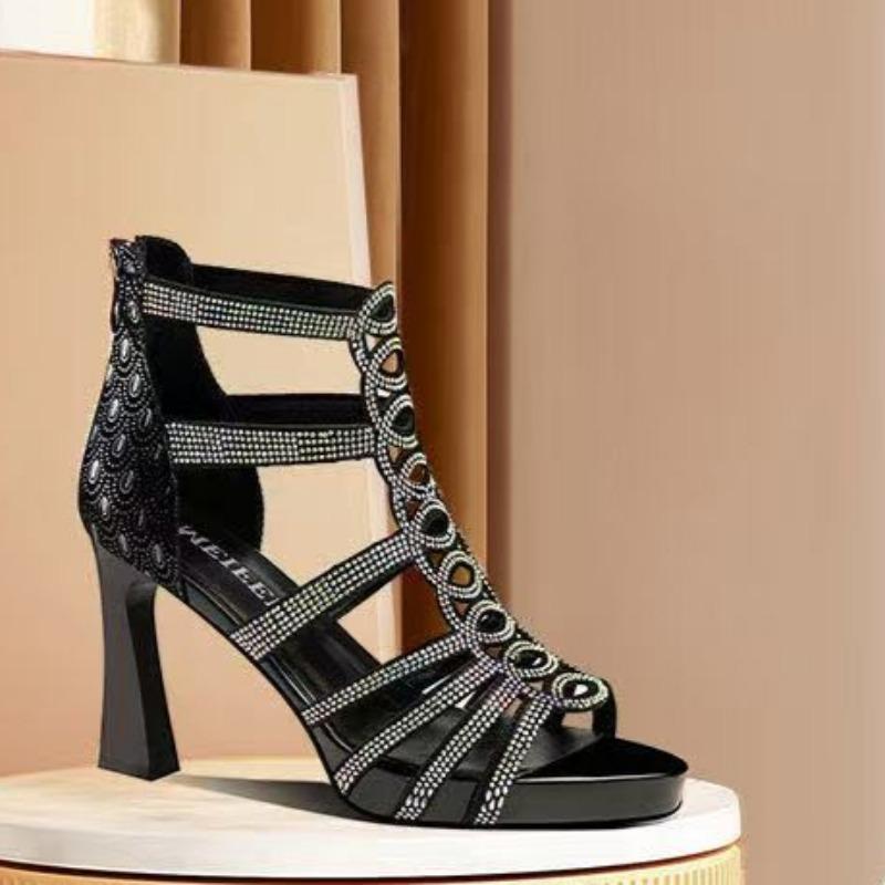 High Heels Summer New Round Head Open Toe Crystal Bag with Back Zipper Waterproof Platform Anti-slip Wear-resistant Sandals