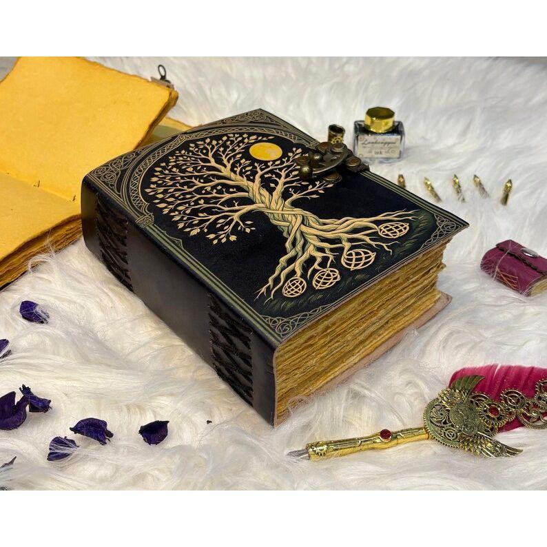 Tree of Life Leather Journal – Handmade Vintage Notebook and Deckle Edge Paper – Leather Bound Writing Diary & Sketchbook - Gift for Writers