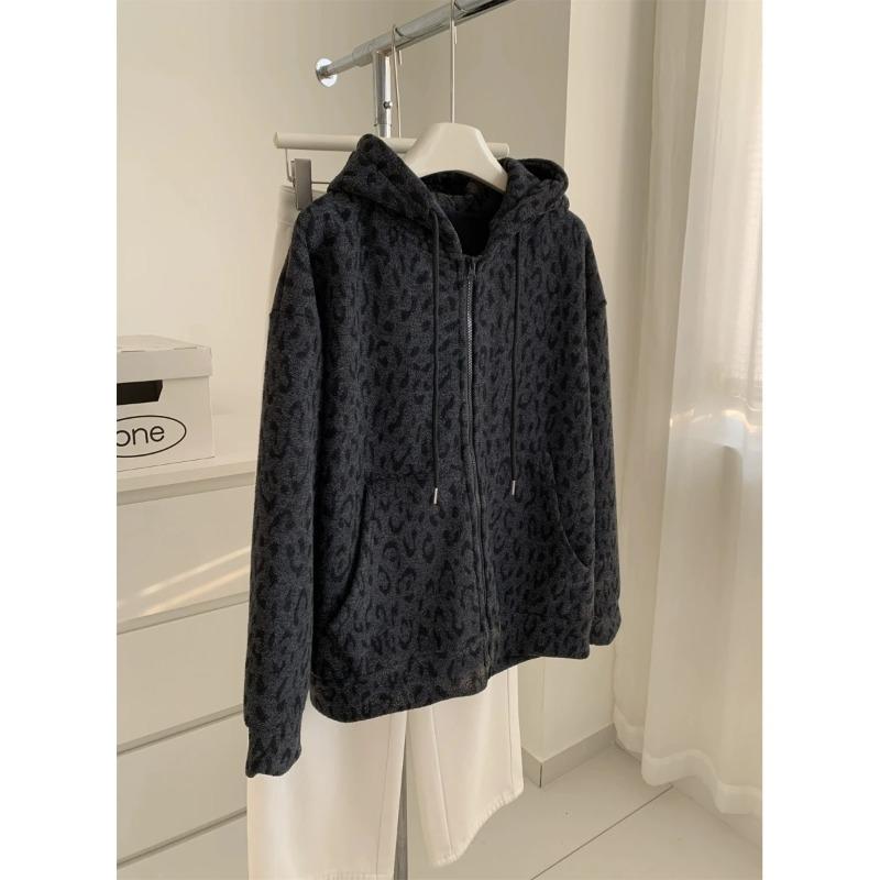 Coats for Women Jacket Autumn Winter Leopard Thickened Velvet Windbreaker Women Loose Casual Coat