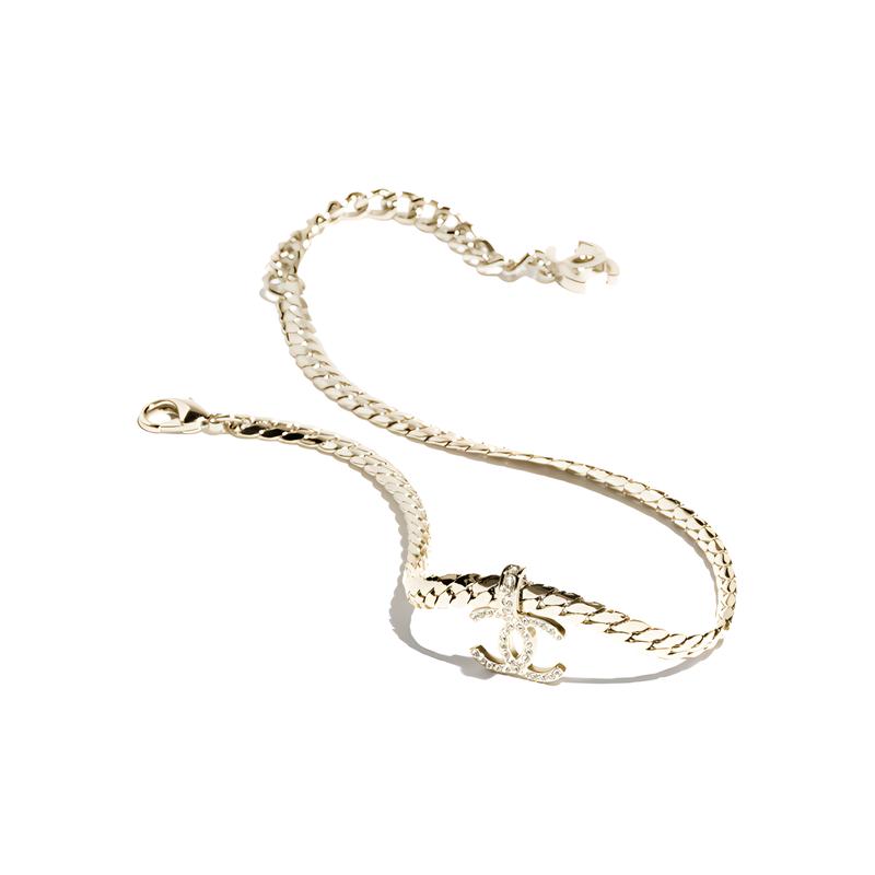 CHANEL [24P Spring and Summer] 24P solid color double C diamond metal rhinestone necklace women's gold