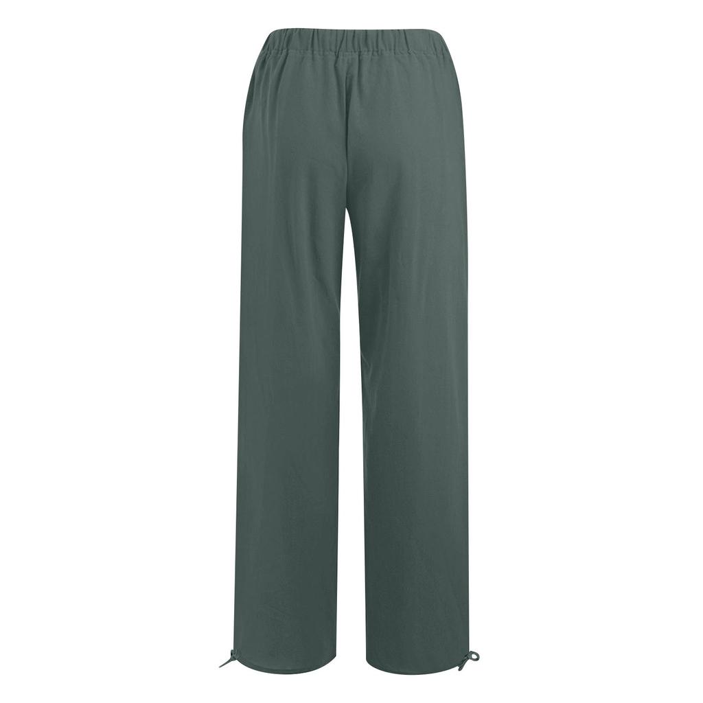 Damenhose, lässig, locker, hohe Taille, Baumwolle, Leinen, weites Bein, lange Hose mit Taschen