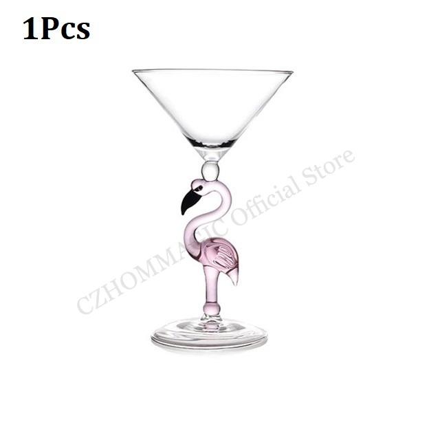 1Pcs Creative Pink Flamingo Cocktail Glass Martini Goblet Nverted Cone Shaped Wedding Birthday Party Crystal Champagne Wine Cup