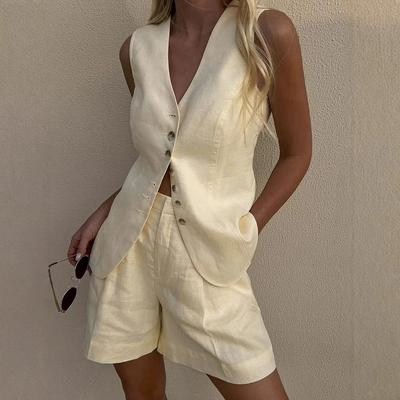 Cotton and Linen Vest Shorts Suit Summer Commuter Vest + Shorts Suit Casual Suit Women