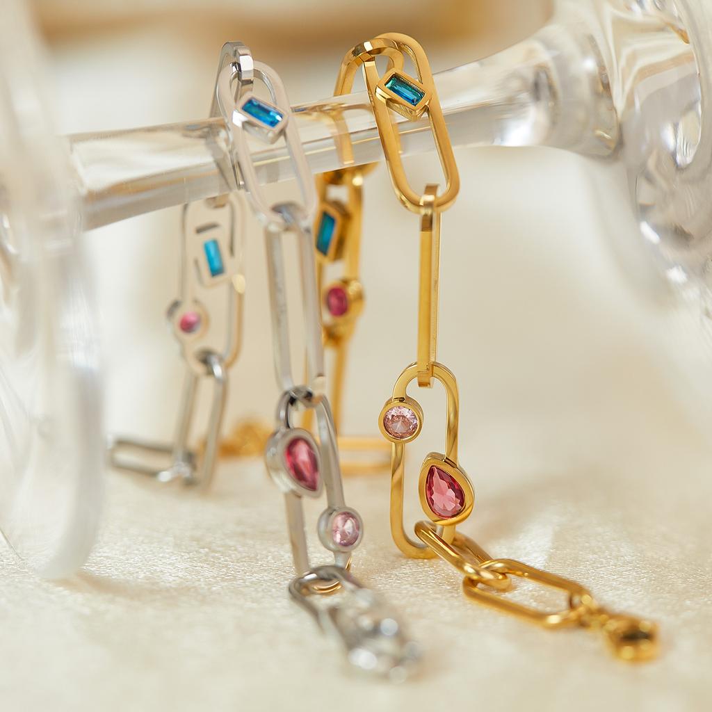 Titanium Steel Return Buckle Jewelry Stainless Steel High-End Color Zircon Bracelet Female