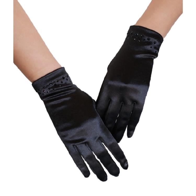 

Elegant Full Finger Gloves Crystal Unique Outfits Short Gloves for Flapper Bride Wedding Dancing Accessories чорний