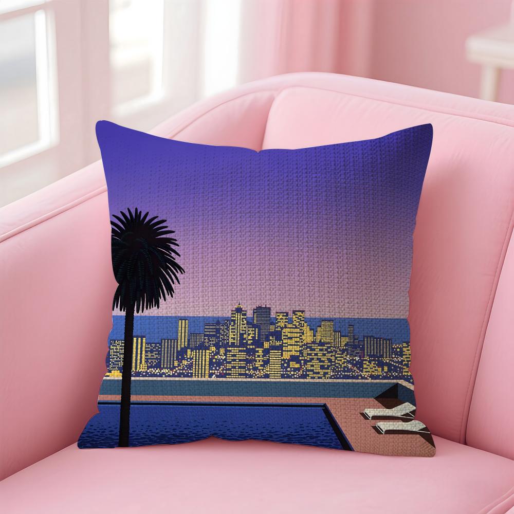 Hiroshi Nagai Fashion Cushion Cover Natural Linen Pillow Case DoubleSided Print Decorative Sofa Pillowcase Home Decor Gift