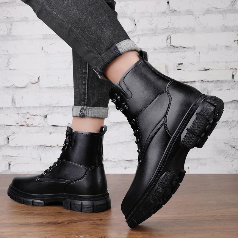 Men's Genuine Leather Casual Shoes Winter High Top Oxford Shoes Thick Sole Fleece Commuting Hiking Men's Ankle Boots Lace Up