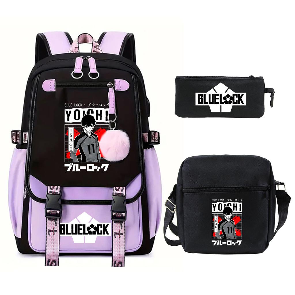 Blue Prison Student School Bag Large Capacity Children'S Shoulder Bag Casual Pencil Bag Set