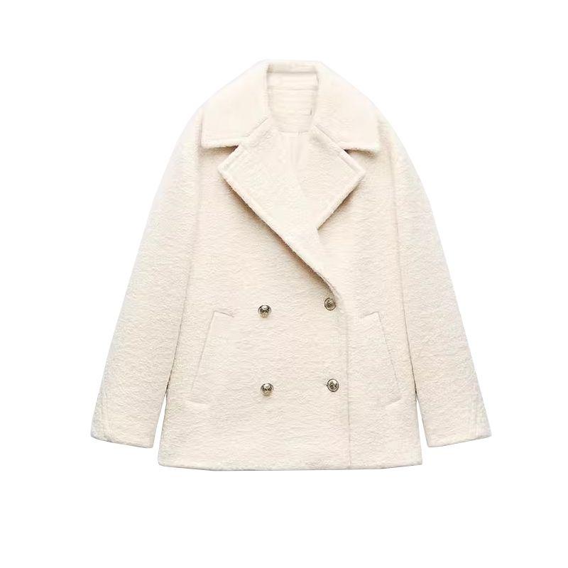 Fall and Winter New Women's Clothing Beaded Leather Double Breasted Lapel Long Sleeves Coat Outwear 3046296 3046049