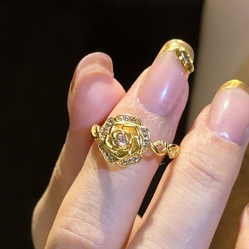 

New in exquisite rose flower Female Ring with high-quality diamond studded shiny rings for women trendy wedding jewelry resizable золотой
