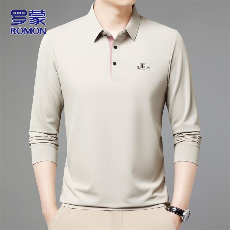 ROMON Men s Business Casual Long-Sleeve Polo T-Shirt M