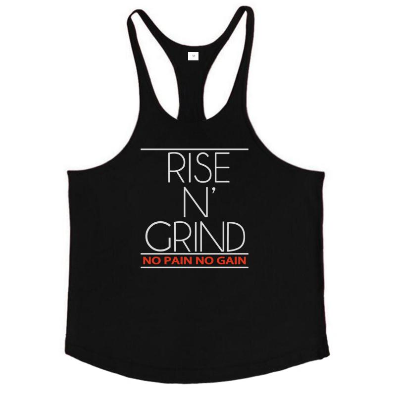 Muscleguys RISE N GRIND NO PAIN NO GAIN Bodybuilding Stringer Tank Tops Men Gym Clothing Cotton Workout Fitness Sports Running Vests