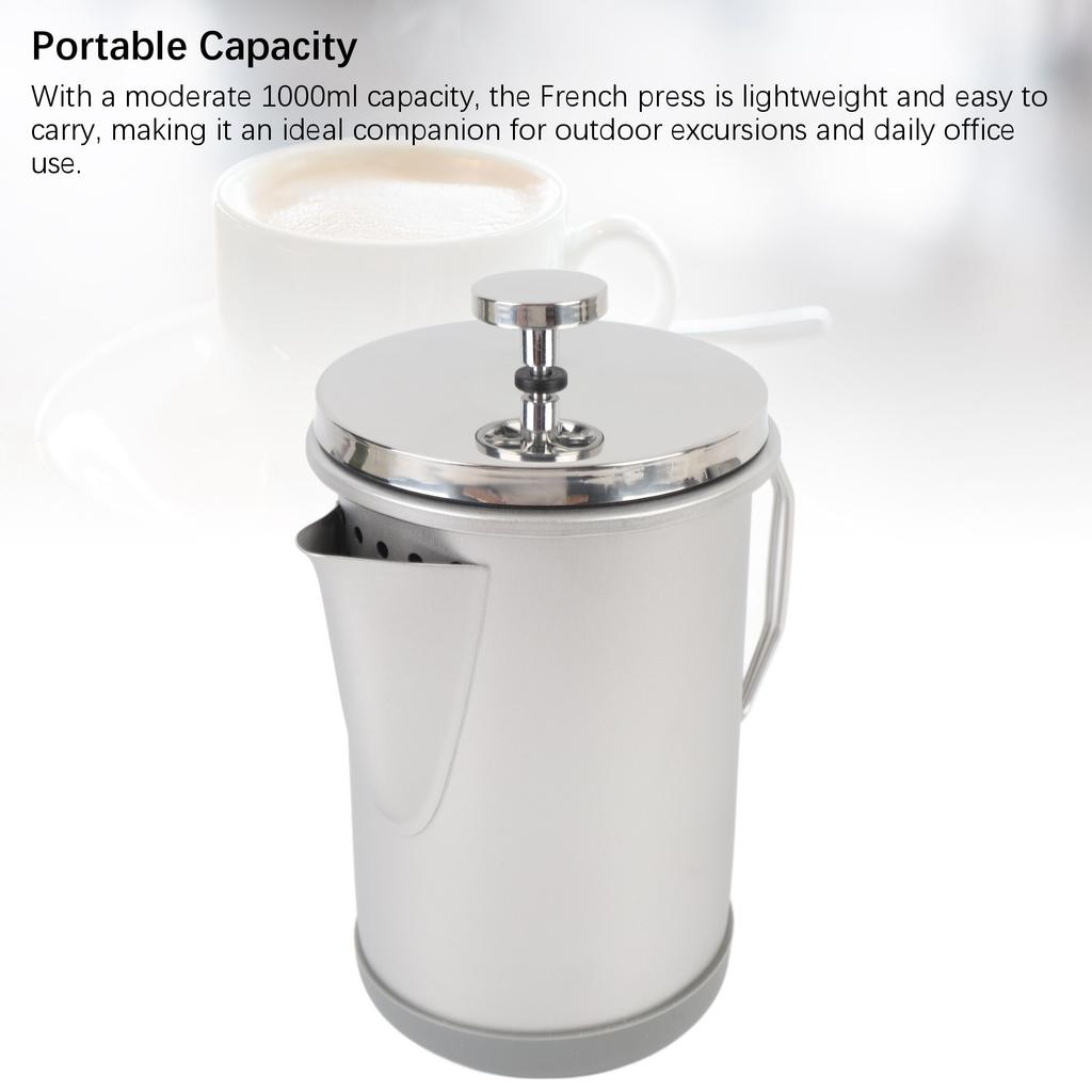 French Press Kaffeemaschine, tragbare handgebrühte Kaffeepresse aus Edelstahl 304, Teekanne für Camping