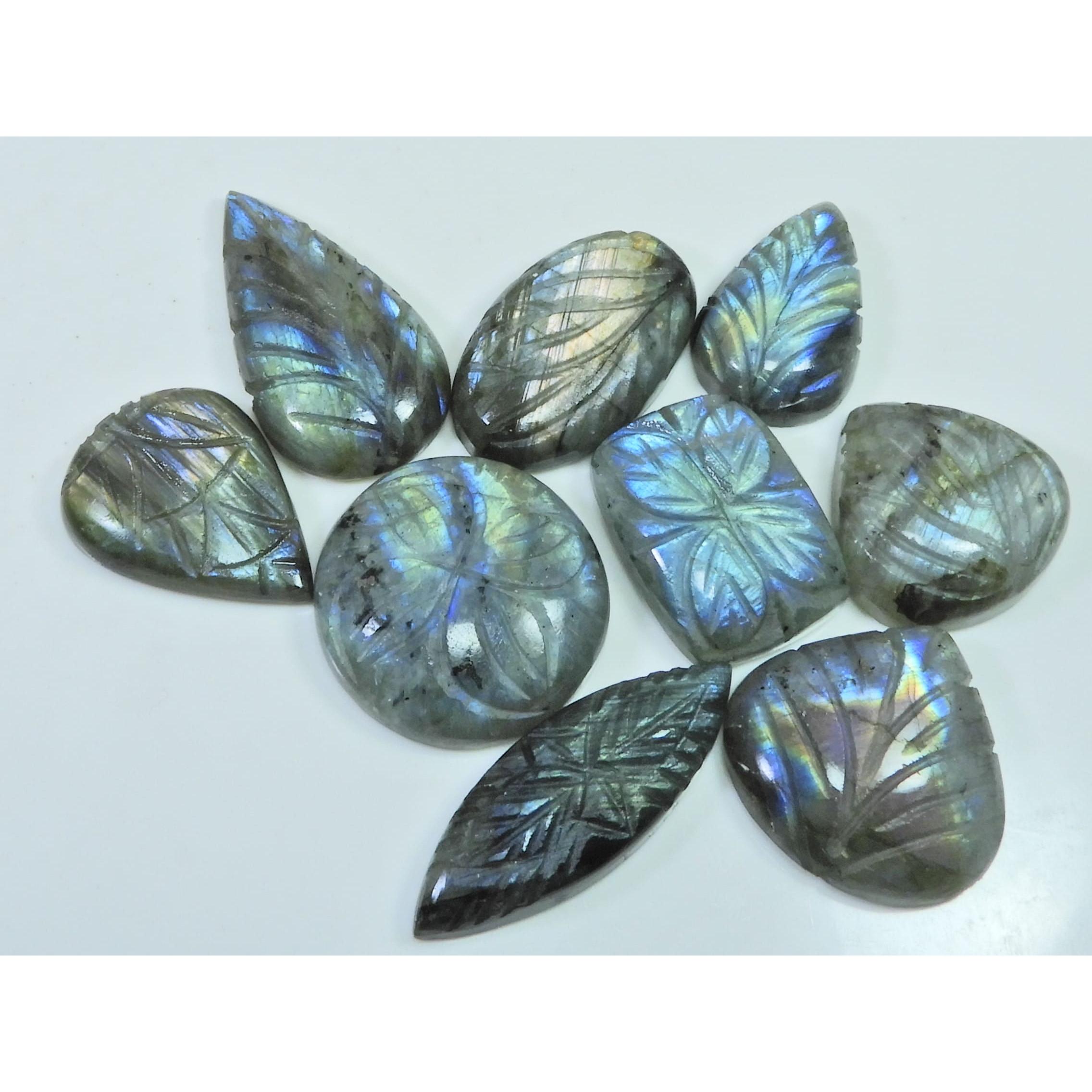

294Cts. Natural Labradorite Carving Mix Cabochon Loose Gemstone 09 Pcs Lot LL-1141