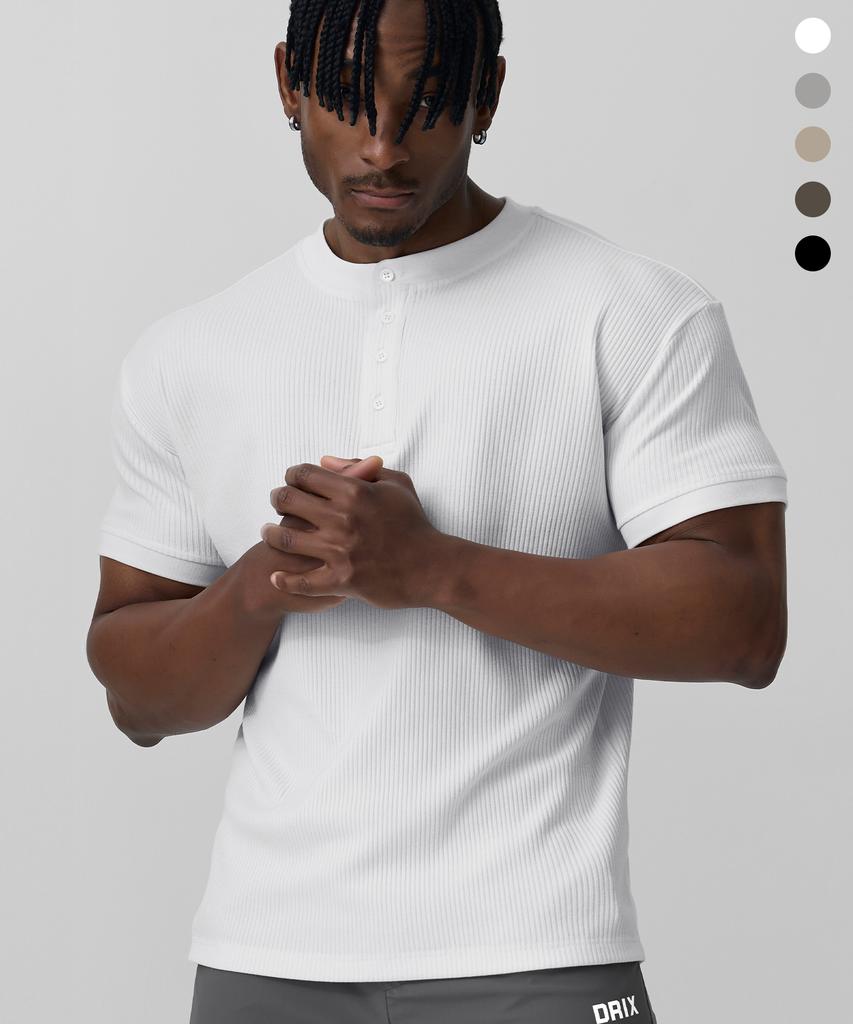 DRIX Ribbed Muscle Fit Henley Neck Half Sleeve_5 Colors