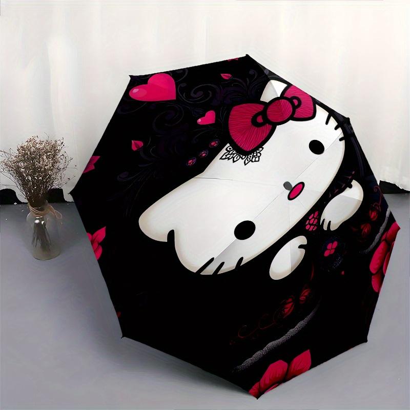 Hello Kitty,Gothic Style Automatic Folding Umbrella-Simple 8-Rib Design, Bright Cartoon Pattern, Durable Iron Frame, Suitable For Travel, Ou