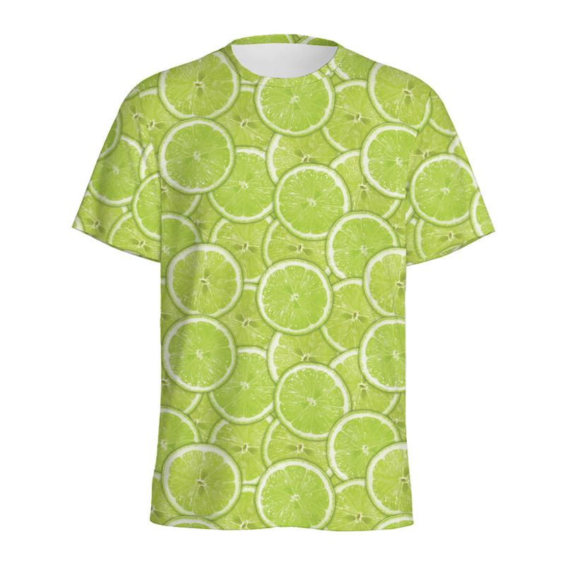 Summer Round Neck Fruit Lemon Pattern 3D Print Top Fashionable Casual Short Sleeved Men's and  Women's Unisex T-shirts