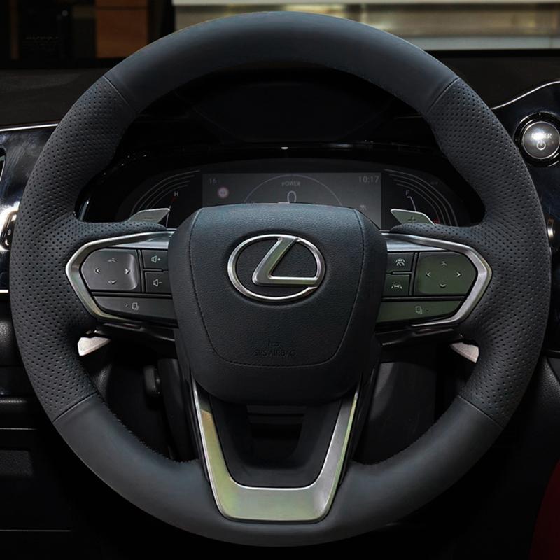 For Lexus NX 250 NX260 NX350 NX350h NX450h+ 2022-2024 Hand-stitched Red Black Genuine Leather Non-slip Car Steering Wheel Cover