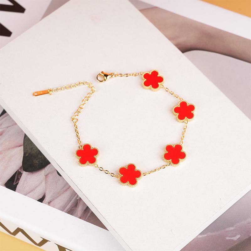 Bracciale Trendy Fortunato a Doppia Faccia Quadrifoglio in Madreperla - Stile Europeo & Americano in Acciaio al Titanio