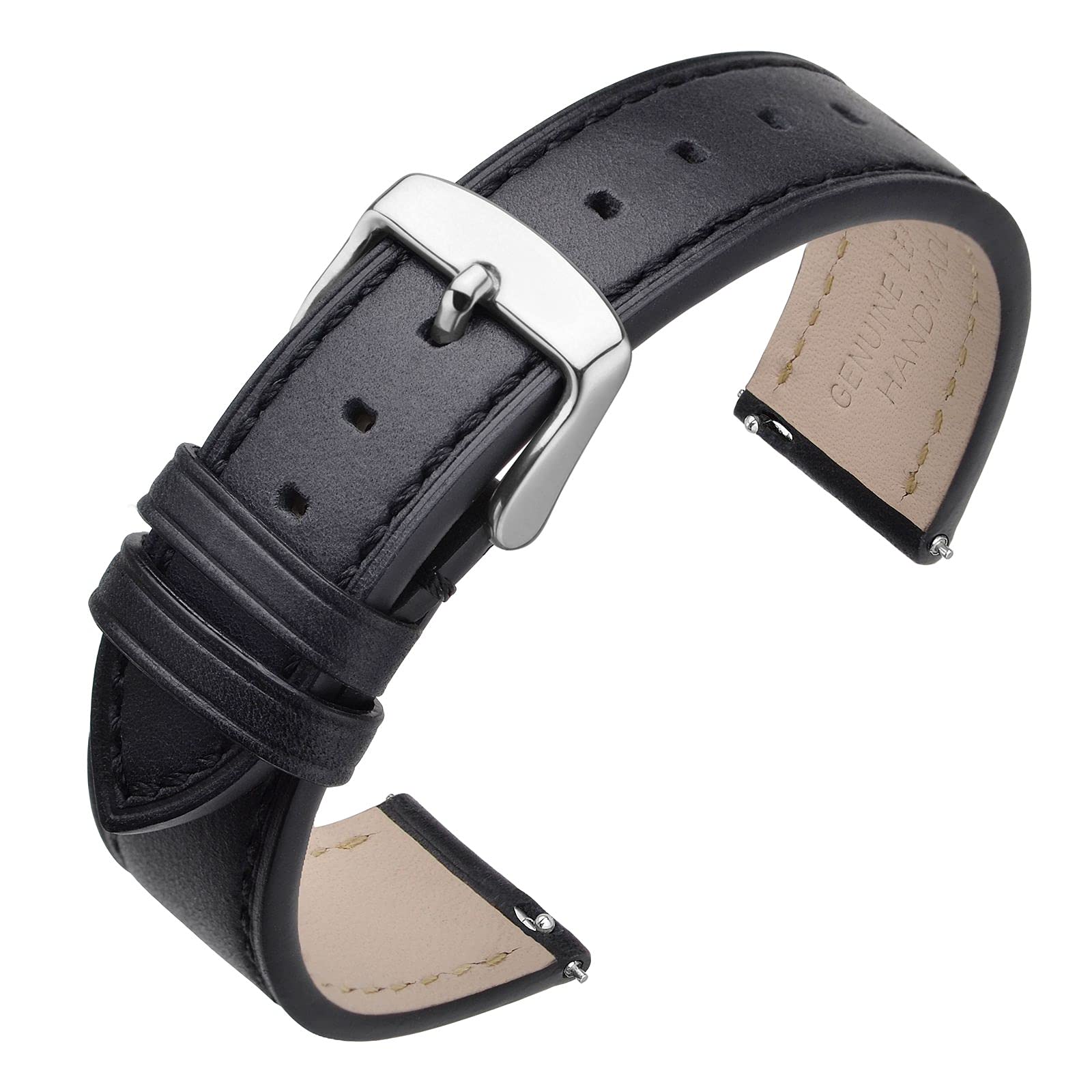 

ANNEFIT Leather Quick-Release Replacement Watch Band 0.67/0.7/0.75/0.79/0.83/0.87 inches (17/18/19/20/21/22 mm), Leather Stainless Steel 17mm