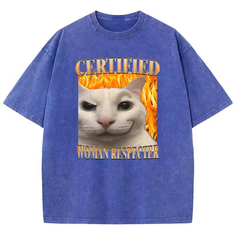 Funny T Shirt Vintage Washed Cotton T-Shirt Certified Woman Respecter Graphic Tee Casual Streetwear Spring Summer Fall