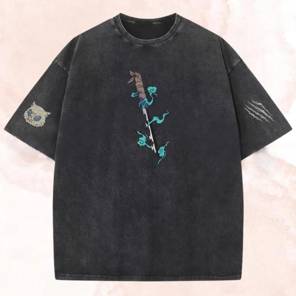 

Anime Demon Slayer Hashibira Inosuke Graphic Tee Men Clothing Washed Cotton Tshirt Casual T-shirt Harajuku Vintage T Shirt S