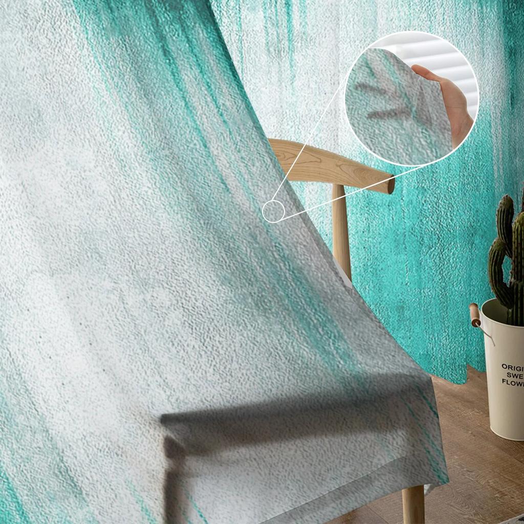 Abstract Modern Line Water Green Bedroom Transparent Sheer Curtains Holiday Decoration Window Voile Tulle Curtain