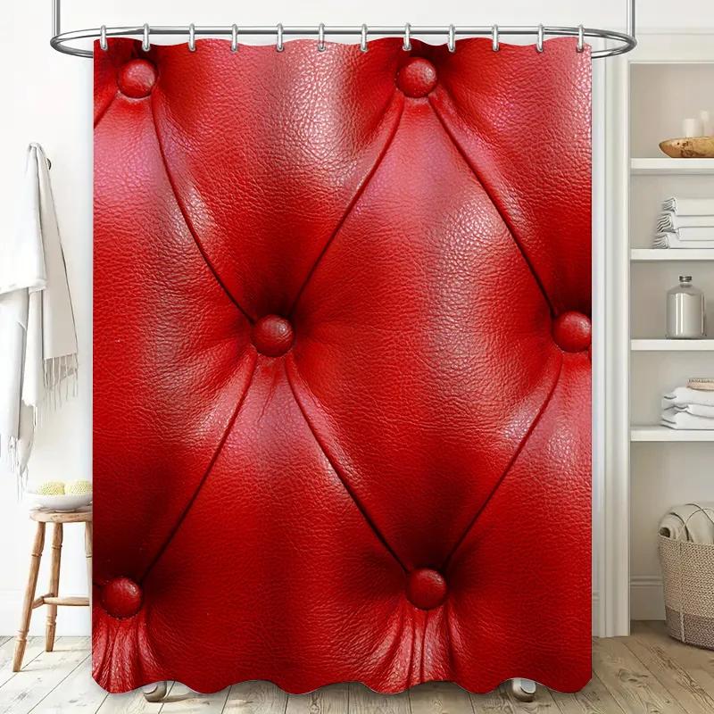 

Luxury Red Leather Texture Print Shower Curtain Waterproof Bath Decoration For Home Living Room Decor Extra Large W60H190(CM)-1 Pcs