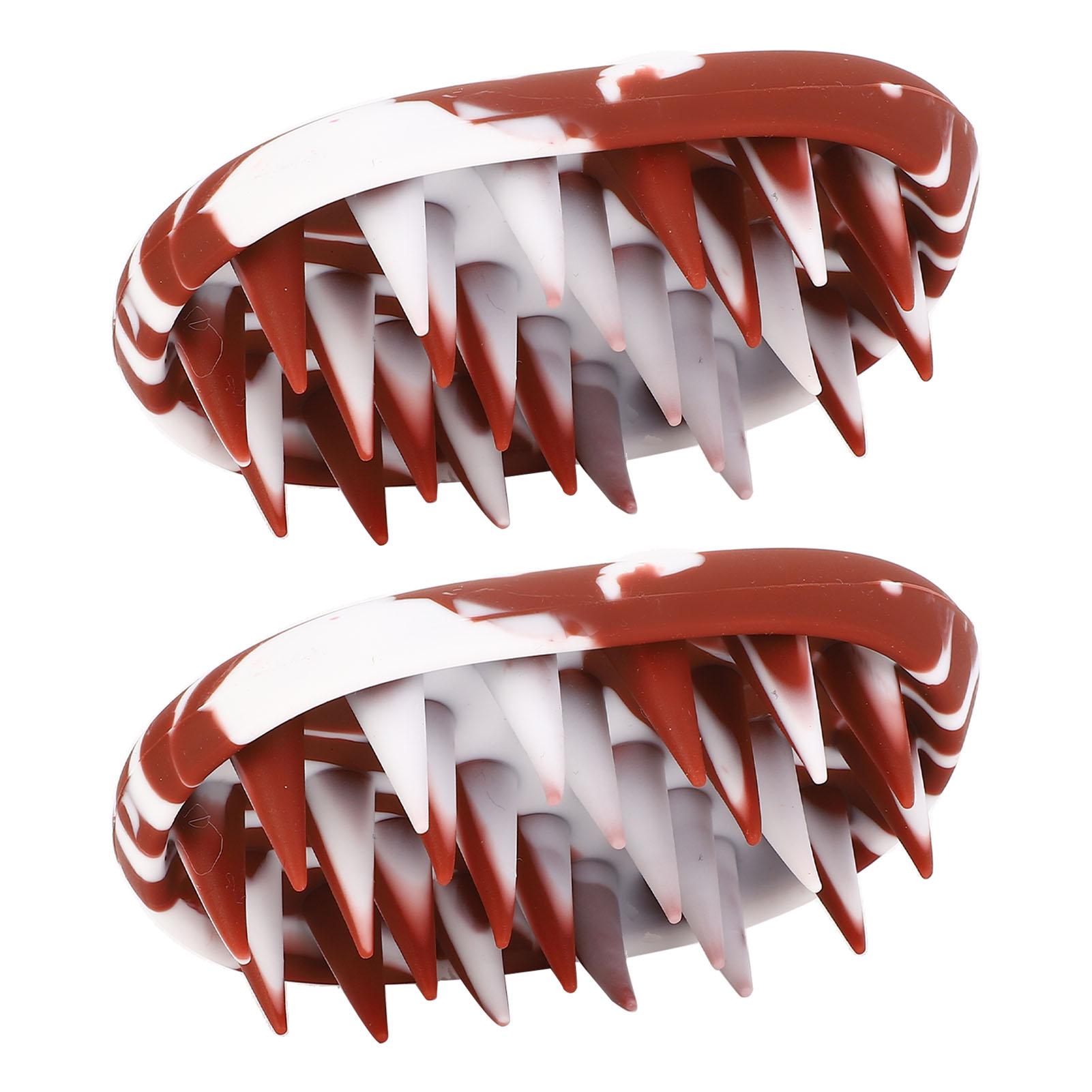 

2 шт. коричнево-белая щетка для чистки кожи головы овальной формы с эластичными широкими длинными зубцами для отшелушивания кожи головы и шампуня